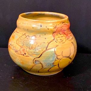 Studio Pottery Weed Pot Yellow Naked Woman Glazed Ceramic Signed BD 11